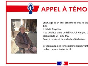 Disparition inquiétante : un homme âgé de 84 ans souffrant de la maladie d'Alzheimer reste introuvable depuis le 19 août, un appel à témoins lancé par la gendarmerie