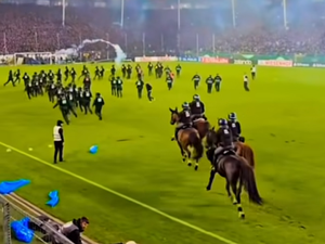 VIDÉO. Football ? Les forces de l'ordre envoient vraiment la cavalerie sur la pelouse d'un match de coupe d'Allemagne, 85 blessés